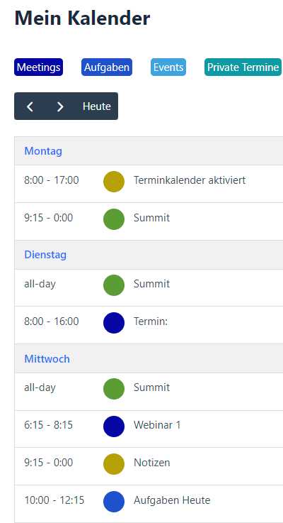 9 kalender liste